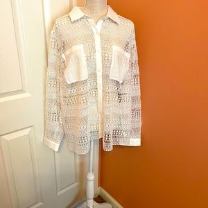Eloqui Sheer White Mesh Shirt in a size 20.